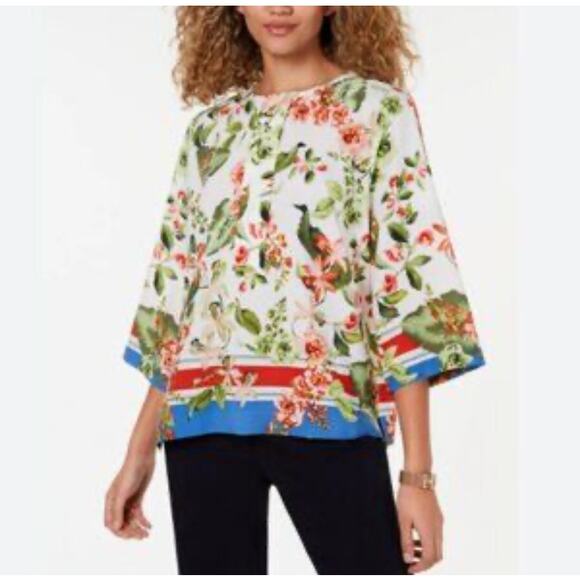 Tommy Hilfiger L Floral Blouse Garden Print Boho Bright Spring Summer Top Resort - Picture 1 of 10